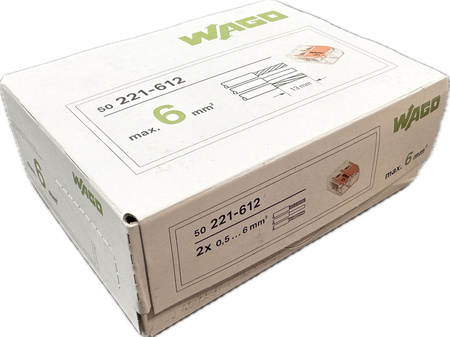 Wago złączka uniwersalna Compact do przewodów jednodrutowych wielodrutowych 2x 0,5 - 6 mm2 221-612 50 szt