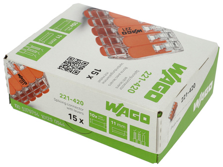 Wago złączka uniwersalna Compact do przewodów jednodrutowych wielodrutowych 10x 0,14-4 mm2 221-420 1 szt