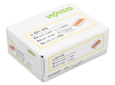 Wago złączka uniwersalna Compact do przewodów jednodrutowych wielodrutowych 5x 0,14-4 mm2 221-415 10 szt